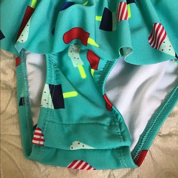 Cat and Jack swimsuit with Popsicles 2T turquoise. Colorful ruffled skirt - Picture 3 of 6